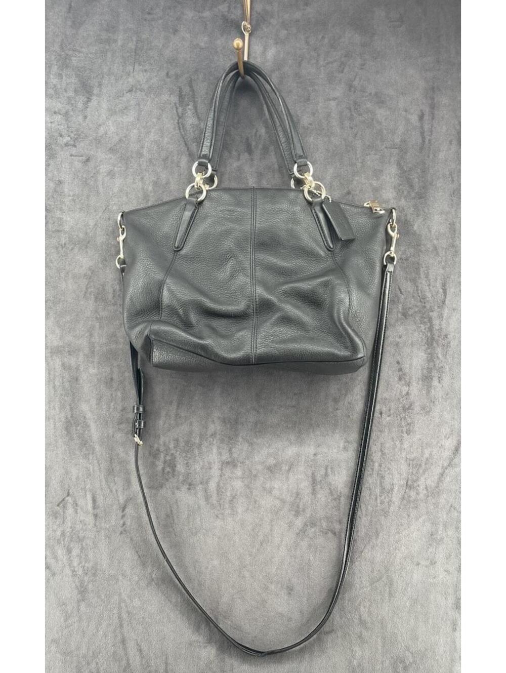 Coach Kelsey Black Pebbled Leather Crossbody Satchel Tote Bag Shoulder Purse - Picture 2 of 13